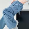 Pantaloni da lavoro solidi con coulisse a gamba larga per le donne Pantaloni sportivi dritti alla moda Pantaloni casual da ufficio Lady Y2K Streetwear Pantaloni larghi Donna 24207