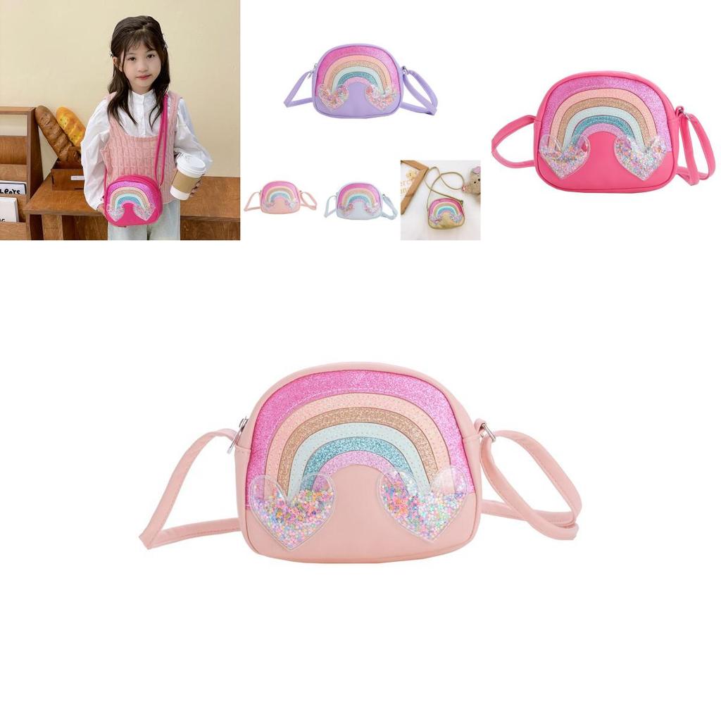 Cute Japanese Style Rainbow Heart Shoulder Bag For Kids With Cartoon Design