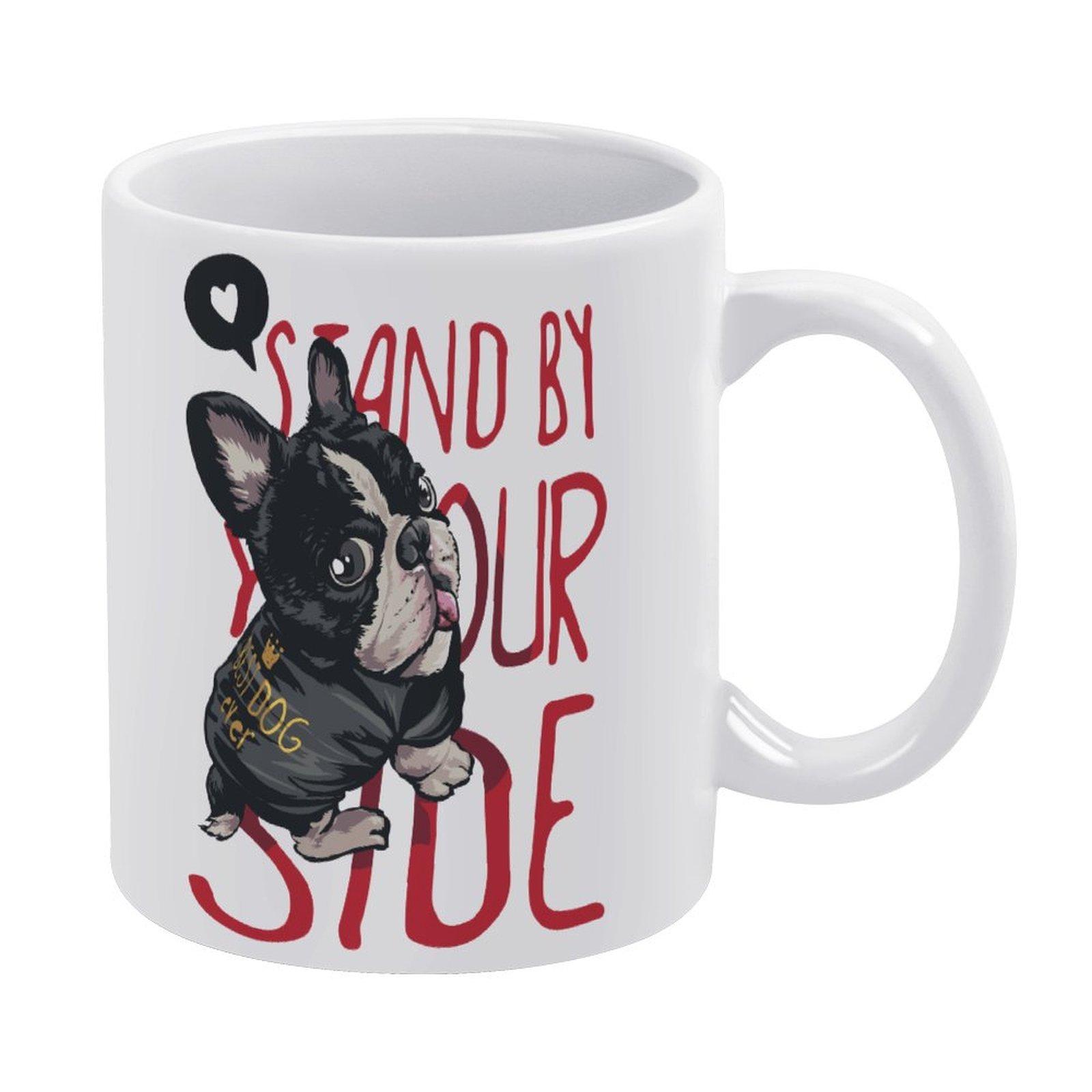 

1Pack 11oz White Ceramic Mug With Dual-Sided Printed Craft Durable Coffee Cup Suitable For Home Office Gift Use белый