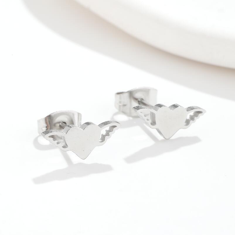 Geometric Forest Heart Wing Stud Earrings – Light Luxury Design
