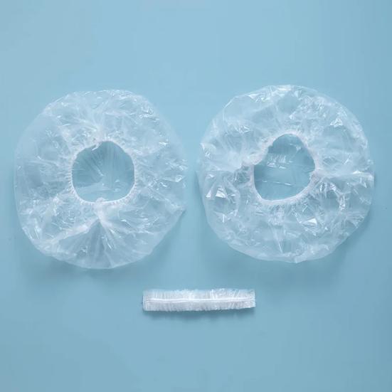 100Pcs Shower Cap Disposable Ear Protection Free Size Bath Cap Waterproof Transparent Hair Salon Shower Cap