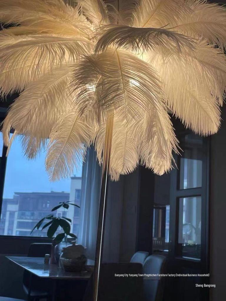 Ostrich Feather Romantic Floor Lamp - French Influencer Style for Living Room or Bedroom