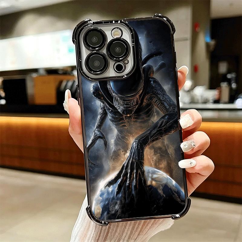 Cool A-Alien X-Xenomorph Plating Phone Case For Iphone 16 17 Pro Max Air 16E 14 15 Plus 12 13 Mini Anti-Fall Airabag Cover