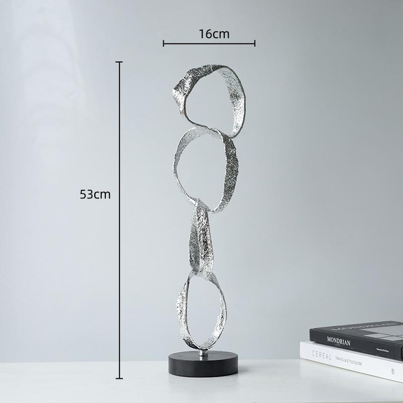 Abstract Metal Geometric Circle Ornament Silver Hoop Irregular Sculpture Decorative Figurines Home Decoration Accessories