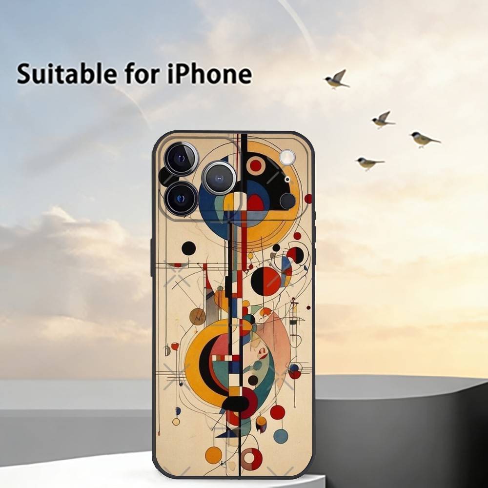 Geometric Bauhaus A-Art Phone Case For iPhone 17,16,15,14,13,12,11 Plus,Pro Max,XS,Soft Silicone Black Cover