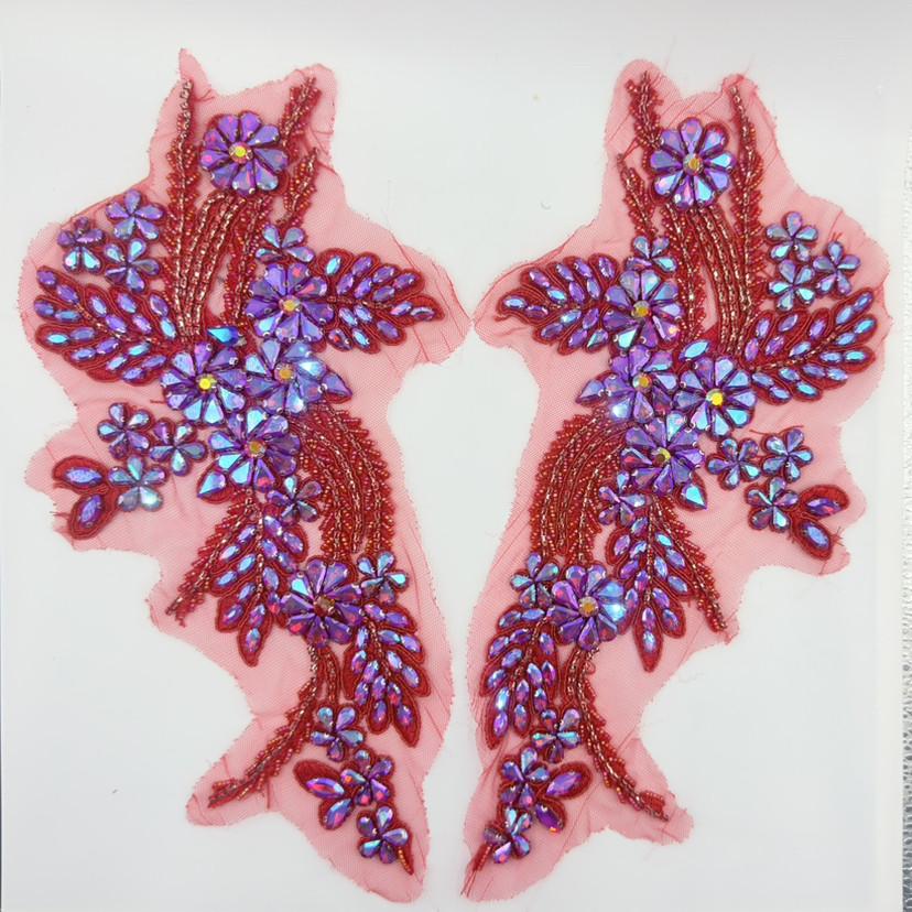 3D Blumige Strass-Applikation Perlenstickerei Zubehör Rose Fransen Miederbesatz Kristall Aufnähen Perlen Strass Rose Applikation