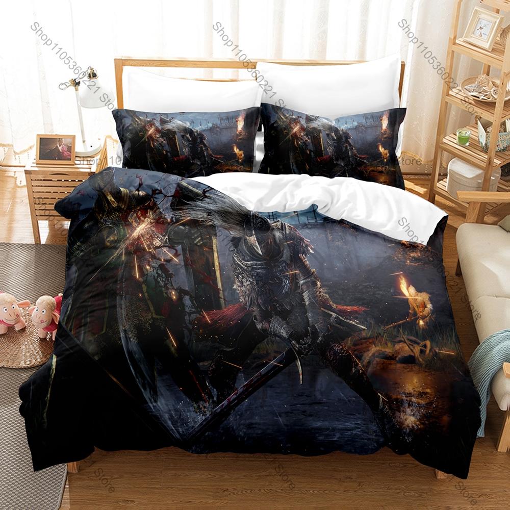 Cool Microfiber Black Gold Brown Medieval Dark Fantasy Gaming Bedding Set Duvet Cover + 2 Pillowcases All Season Use