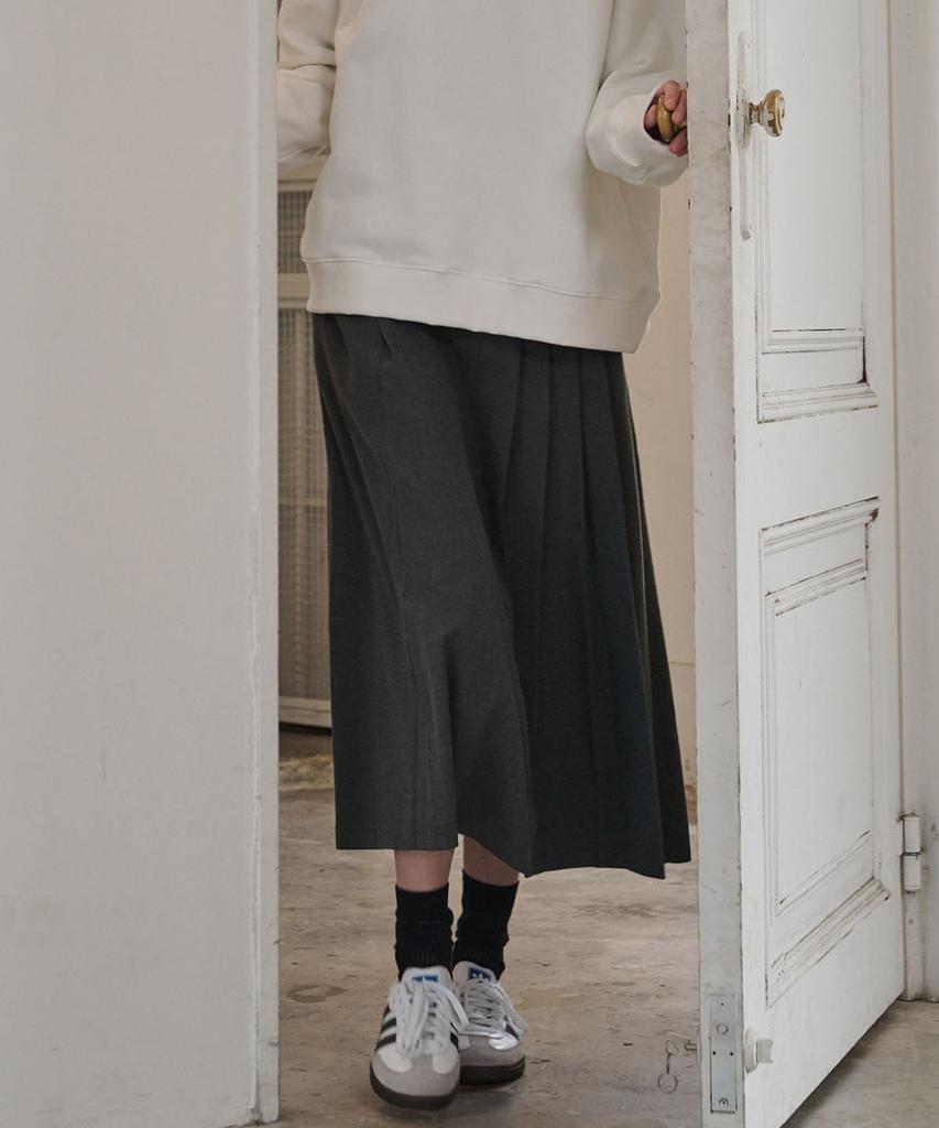 Marop 3108 Wool Pleated Long Skirt (Dark Gray)