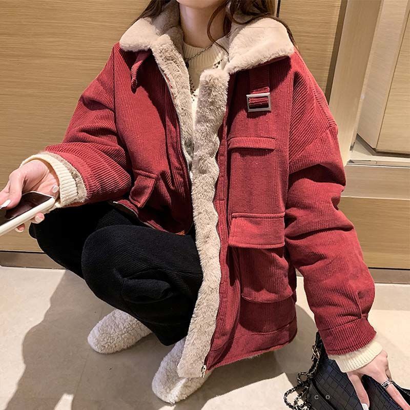 Women's Winter Plus Sizes Thickened and Padded Lapel Loose Mid-length Parka Jacket Warm Casual Tops