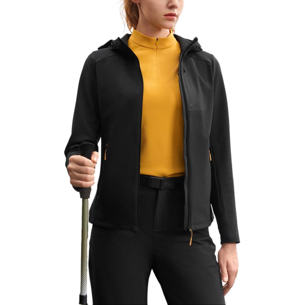 Fila Casual Versatile Knitted Hooded Jacket Women Jackets Deep-Black A11W517501FBK