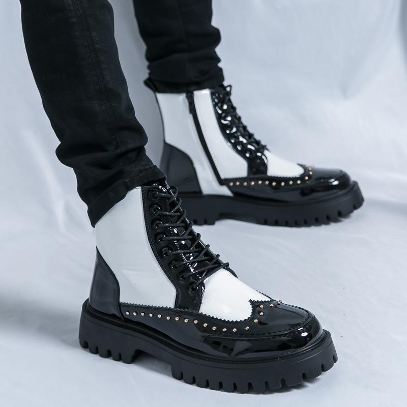 Men's Plus Size Shiny Pointed Toe Leather Ankle Boots - British Style, Formal Casual High Tops