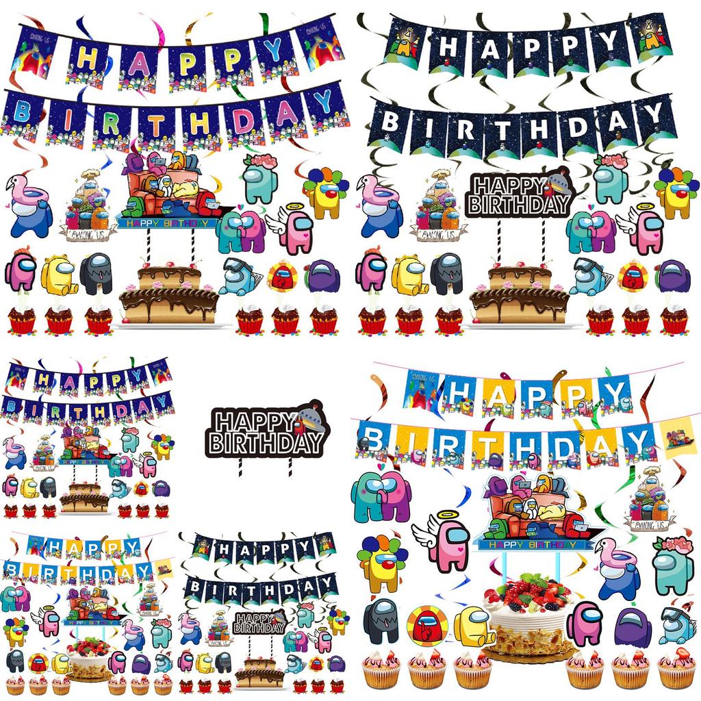 Suit Party Set Decoration Supplies Banner Cupcake Topper Space Alien