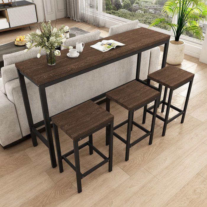 Table à manger - MUVOE - 148 cm - 3 tabourets - Marron - Design contemporain