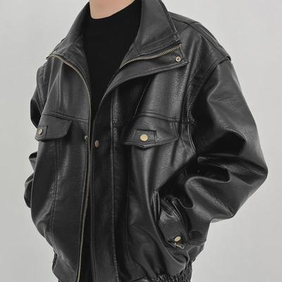 Men's Retro American PU Leather Pilot Jacket, Thickened Short Style for Spring and Autumn – High-End Trendy Brand.
