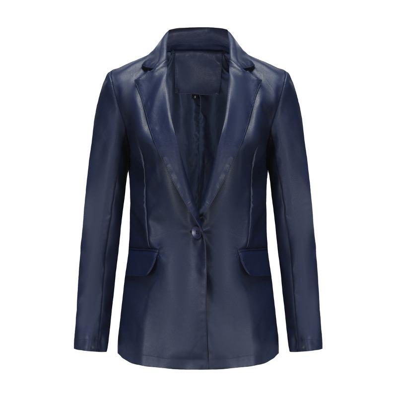 New small suit long-sleeved jacket women's single-grain buckle commuter casual solid-color leather jacket