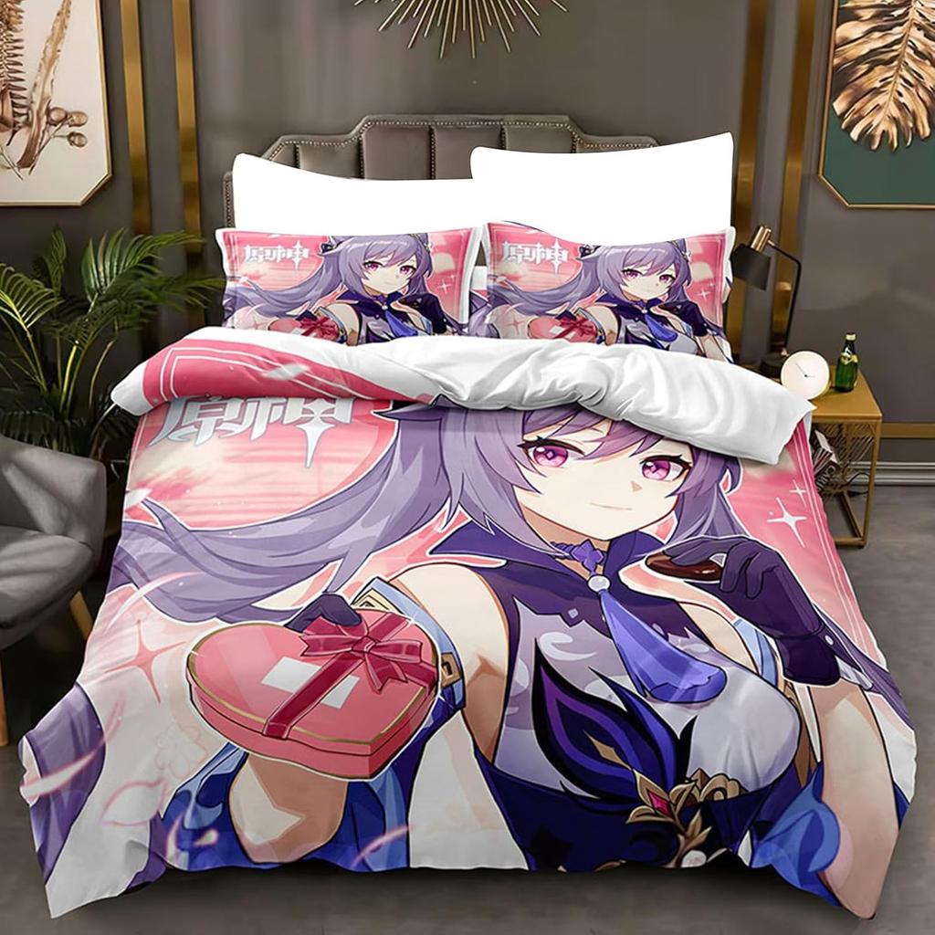 G-Genshin Impact Game Gamer Cartoon Comforter Bedding Set,Duvet Cover Bed Set Quilt Cover Pillowcase,King Queen Size Bedding Set