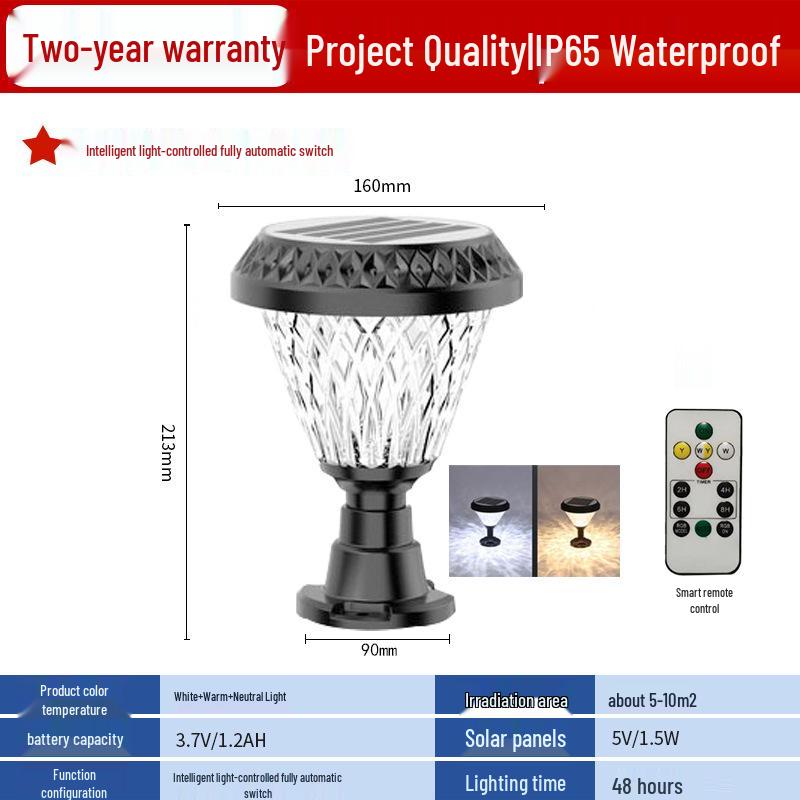 

Remote-Controlled Solar Outdoor Waterproof Color-Changing Fence Post Light for Gardens & Courtyards