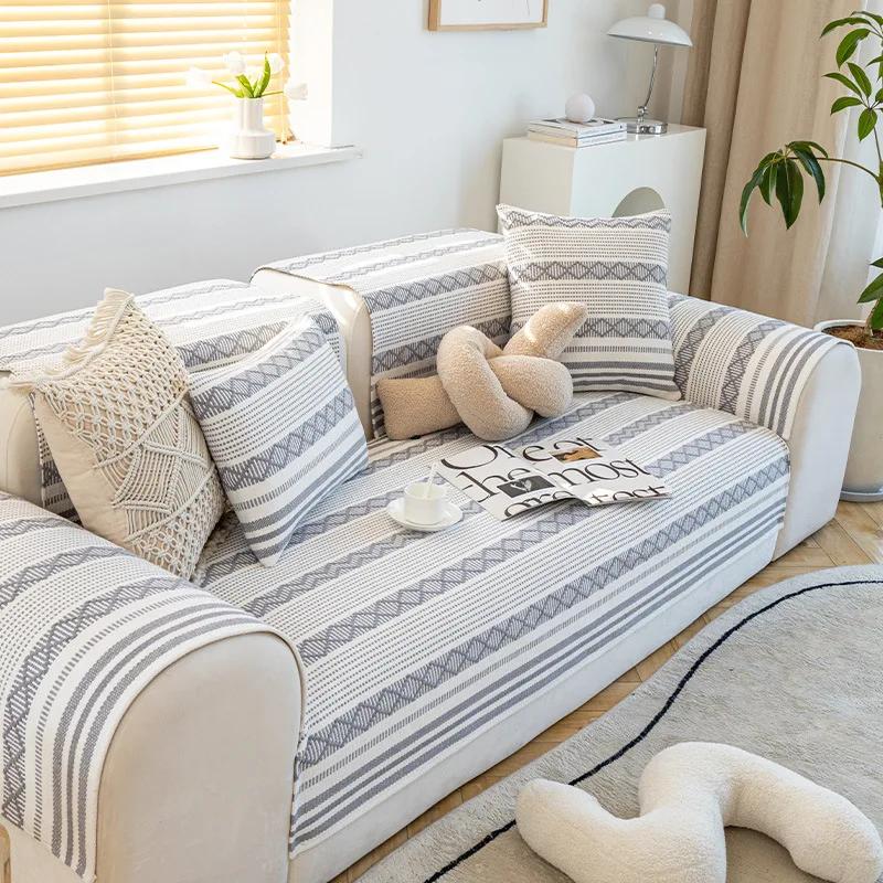 Sofabezüge aus Baumwolle und Leinen für Wohnzimmer, kariert, gestreift, Sofatuch, Couchbezug, Sofabezug, moderner minimalistischer Ecksitzbezug