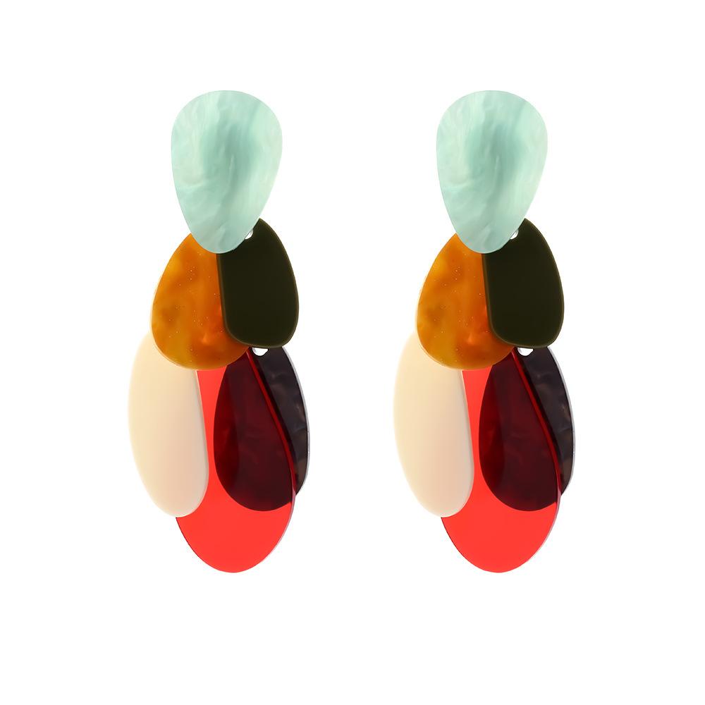 

Fashion Acrylic Color Blocking Oval Plate Dangle Earrings ZAA New Women s Elegant Simple Earrings Daily Zircon Accessories разноцветный