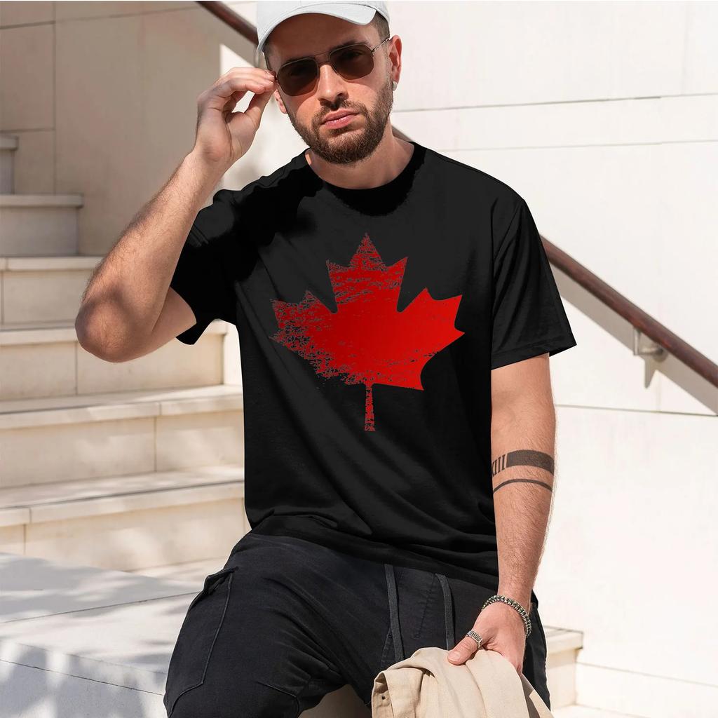 The Emblem of the Canadian Flag 2026 New Fashion Heavyweight Hot Selling Retro Printed Pattern Fun Round Neck Tshirt for Daily
