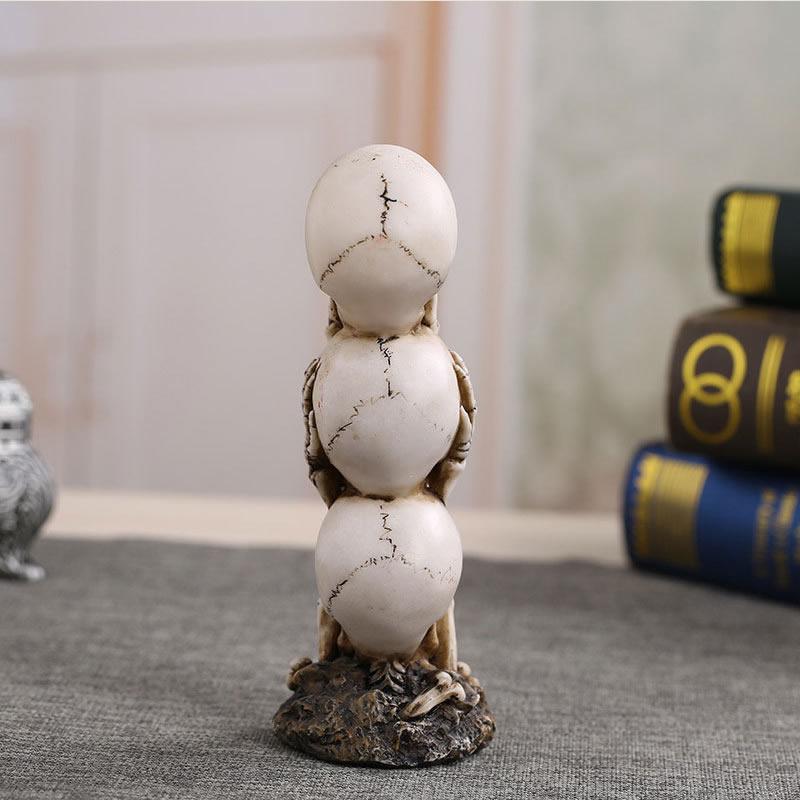19CM Skull Statue,See No Evil Hear No Evil Speak No Evil Stacked Skull Figurine Tower Gothic Tabletop Decor for Halloween
