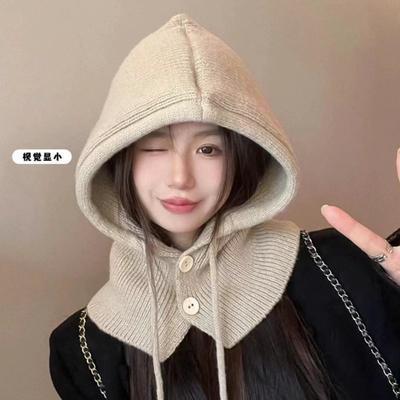 Hat Scarf Integrated Women's Autumn and Winter Warm Ear Protection Wool Hat New Scarf Integrated Shawl Knitted Hat