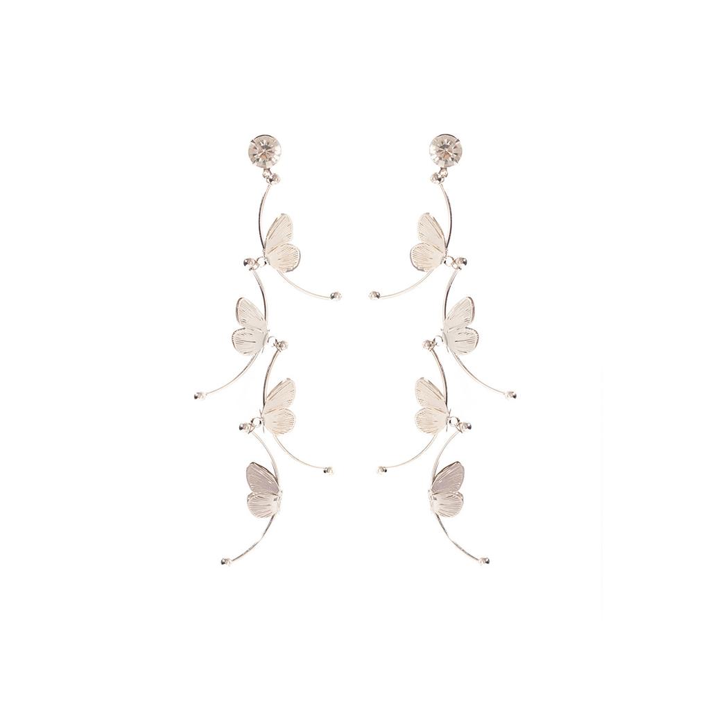 Super Beautiful Hollow Silver Butterfly Diamond Stud Earrings Long Tassel Elegant Earrings Temperament Gentle Fashion Earrings