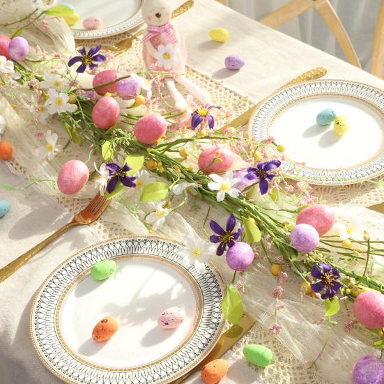 Easter Garland with Foam Eggs Flowers for Artificial Floral Spring Garland Mantle Fireplace Easter Indoor Decoration
