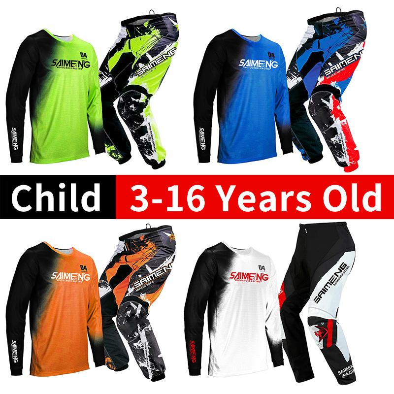 Set echipament motocross pentru copii Kituri Tricou Pantaloni Tineret copil verde Motocicletă negru 3 4 5 6 7 8 9 10 ani Costum off-road albastru portocaliu Enduro cross băiat fată