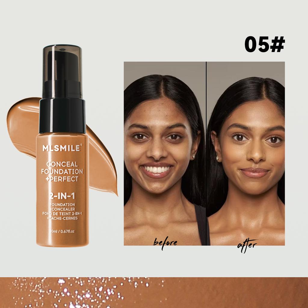 6-farger pulverbase flytende foundation concealer - langvarig glatt finish Full dekning makeup for feilfri hud