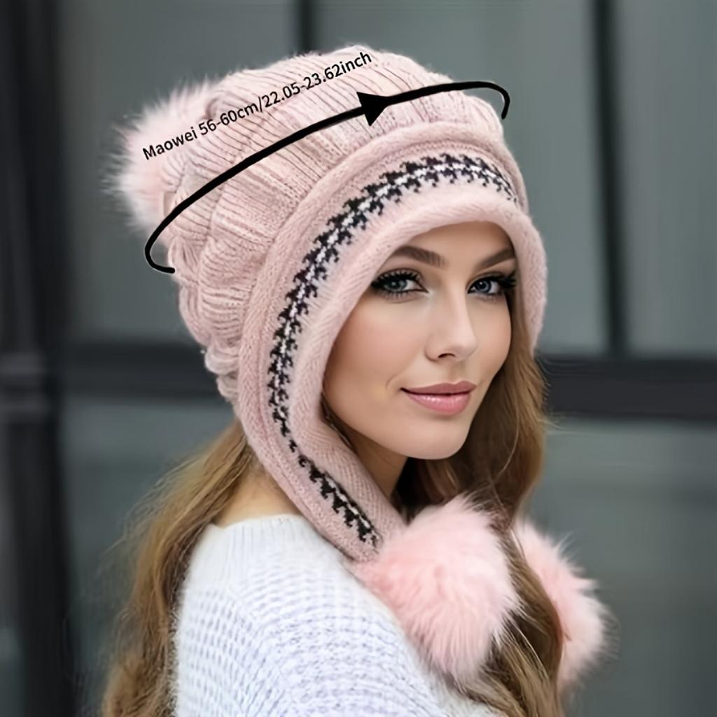 Fantasy Wool Knitted Hat with Earmuffs, Elastic Acrylic Fabric, Adjustable Brim, Storage Bag, Hand Wash or Dry Clean