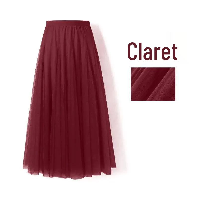 Women's High-Waist Mid-Length Pleated Mesh Skirt