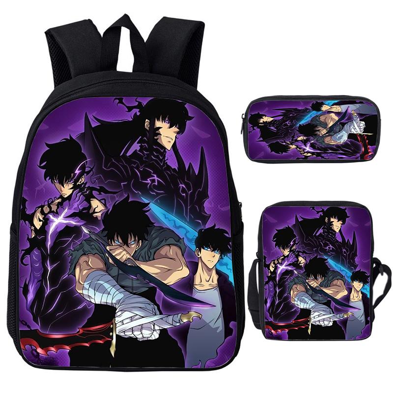 Solo Leveling IGRIS Child Backpacks Shoulder Bag Pencil Case 3pcs Set Large Capacity School Bags for Boys Girls Travel Daypacks
