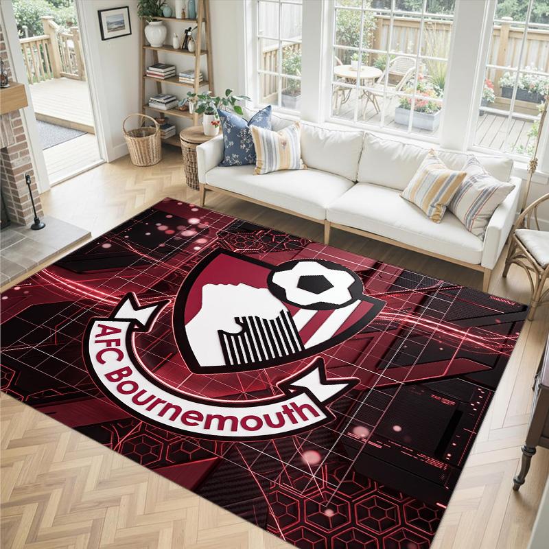 Bournemouth Football Design Crystal Velvet Carpet Cozy Non?Slip Printed Rug For Bedroom Living Room Entrance