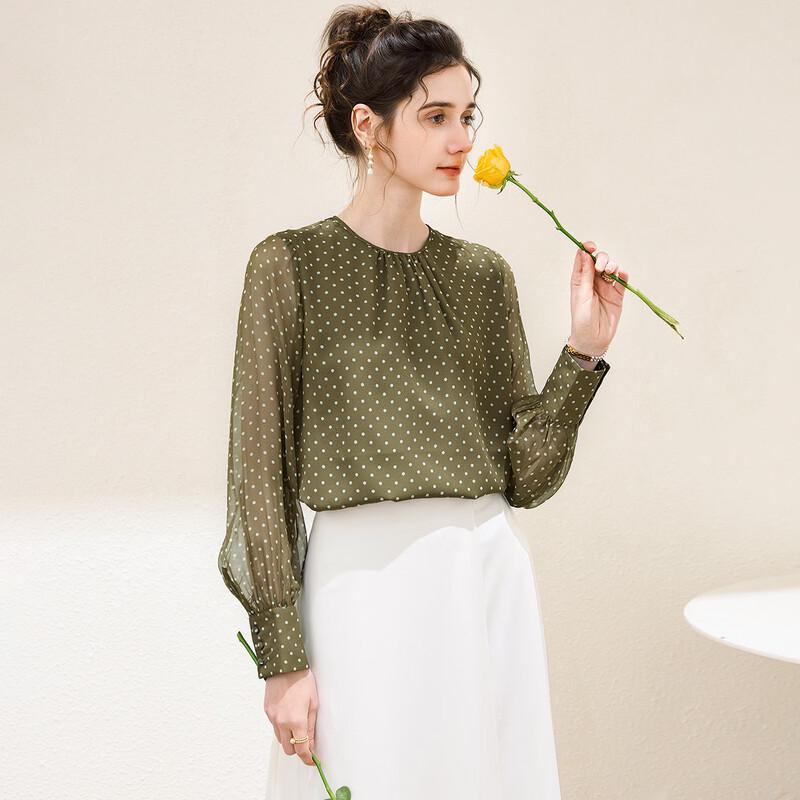 TUHUANG Women s Polka Dot Mulberry Silk Blouse M