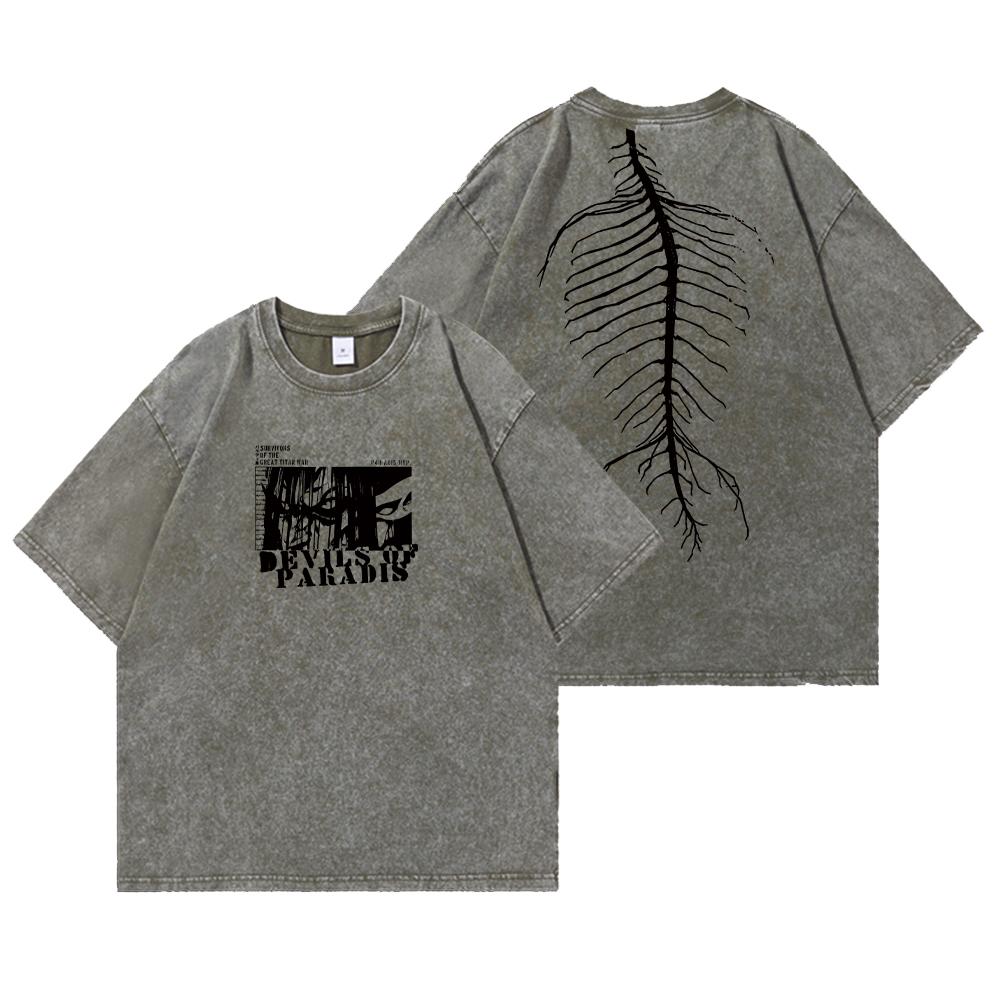 Anime Attack on Titan Syre T-skjorte Bomull Kort Ermet Trykt Streetwear Vintage Vasket T-skjorter Menn Harajuku Manga Grafisk