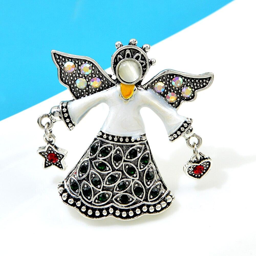 Blucome Rhinestone Vintage Angel Brooch Enamel Opal Jewelry Retro Style Women And Men Pin High Quality New 2023