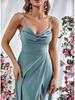 European Spring 2026 Strappy Off-Shoulder Sleeveless Slit Solid Color Elegant Women's Dress