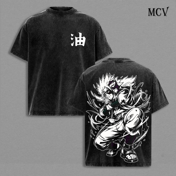 Jiraiya Sensei Naruto Washed T-Shirt Vintage Anime Oversized T-shirt Heavy Cotton Men Women Streetwear Short Sleeve High Quality Female Male Clothing