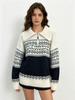 Fair Island's New Autumn/winter Knit Sweater Is Worn Out, with a Lapel, High-end, Lazy Retro Zipper, Long-sleeve Jacquard Top