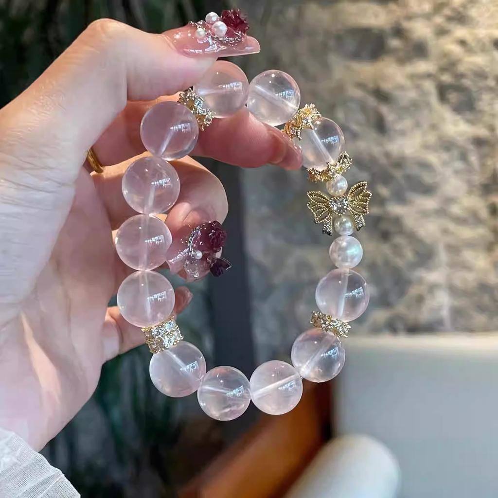 Natürliches rosa Kristall-Geisterarmband mit Muschelperlen, ein Glücksbringer für Glück und Wohlstand, ein märchenhaftes Armband als Geschenk