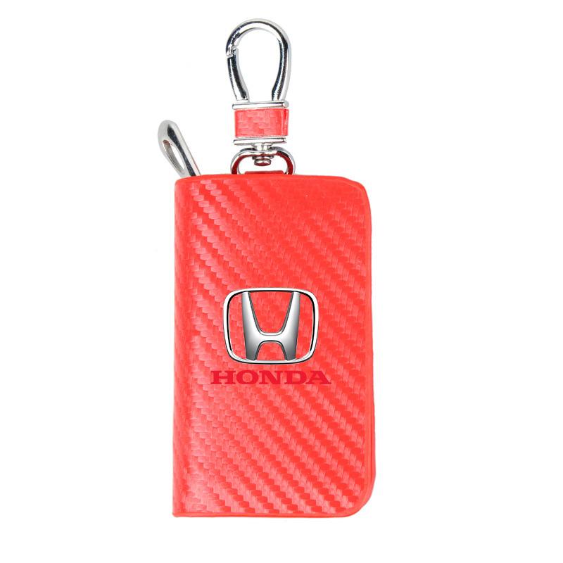 

For Honda civic accord cr-v fit crosstour Leather Car Key Protection Shell Bag Carbon Filber Car Key Case Car Keychain червоний
