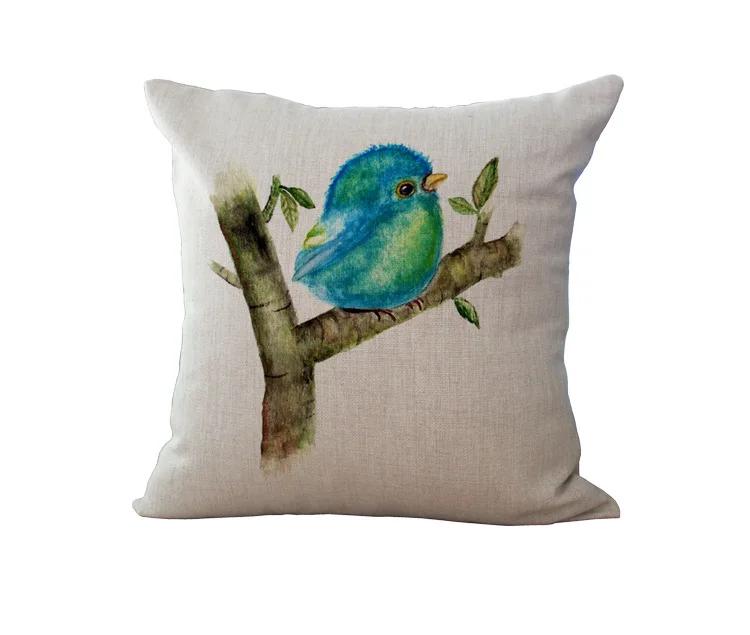 Cushion Case Linen Printed Birds Patterns Cover Car Sofa Throw Pillows Decorative Pillowcase almofada decorativos cojines