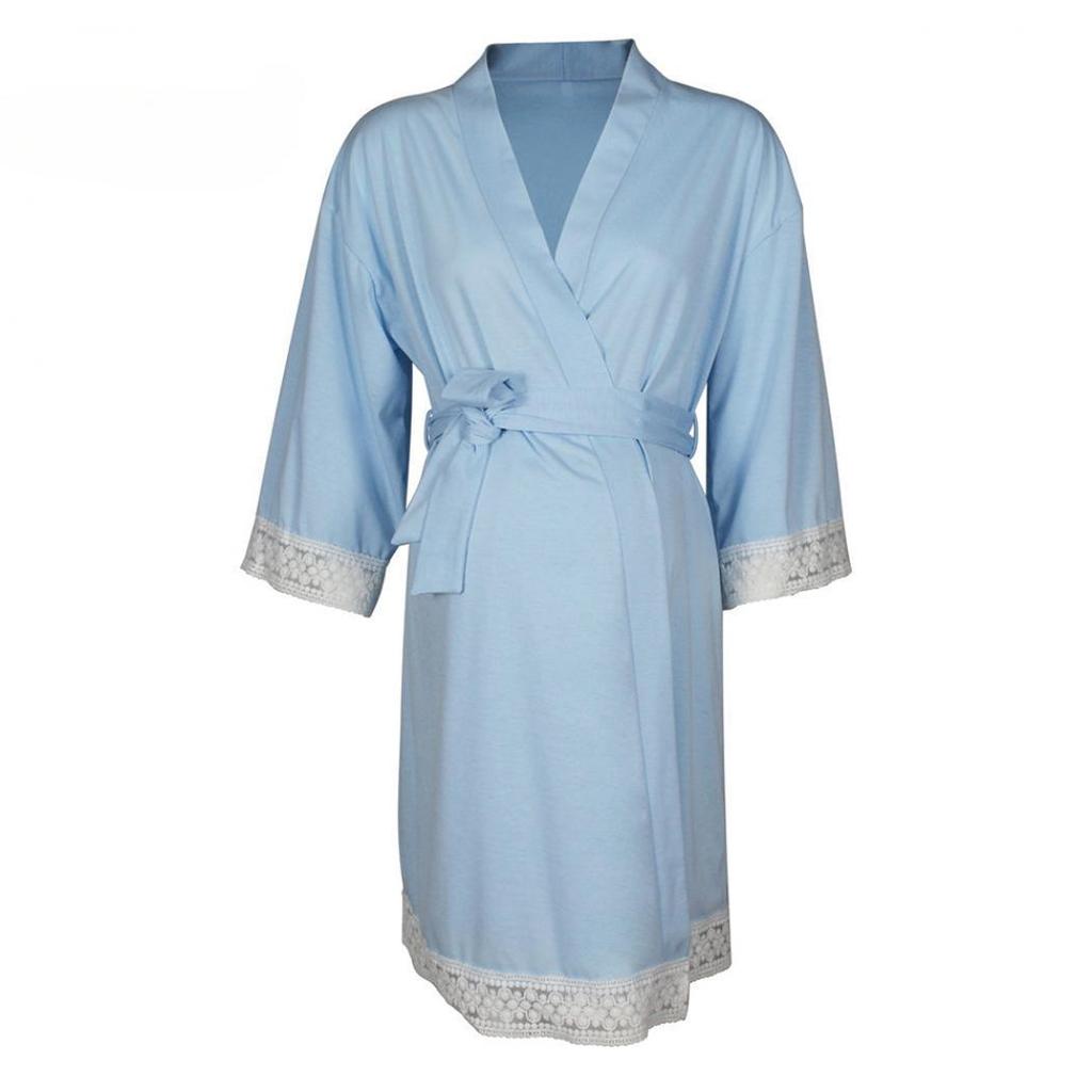 Women's Bathrobe Gown Maternity Nursing Nightdress Robe Kimono Pyjamas Cardigan Sleep Dress
