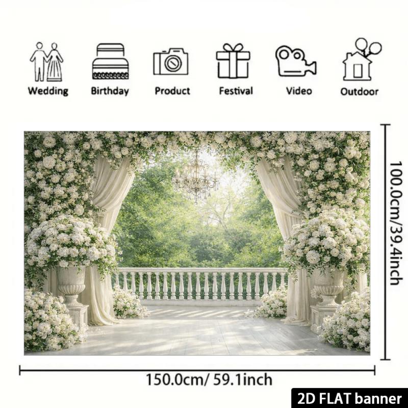 1pc, 2D Flat, Floral Balcony Wedding Backdrop, Suitable for Outdoor Weddings, Photography Studios, and Home Decoration. (wsj)