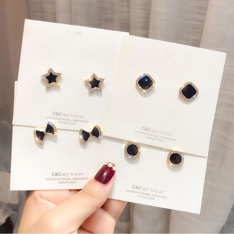 S925 Silver Lucky Clover Stud Earrings: Classic Simple Design with Diamond Star, Square, Heart, and Butterfly Accents