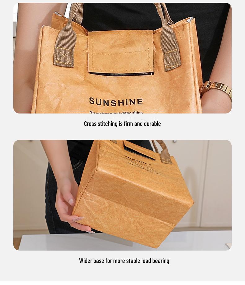 Tyvek Kraft Paper Insulated Lunch Bag - Waterproof, Aluminum Foil Bento Picnic Bag