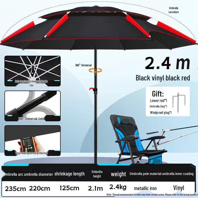 2025 Stainless Steel Large Fishing Umbrella: Thickened Double Layer Sun Protection