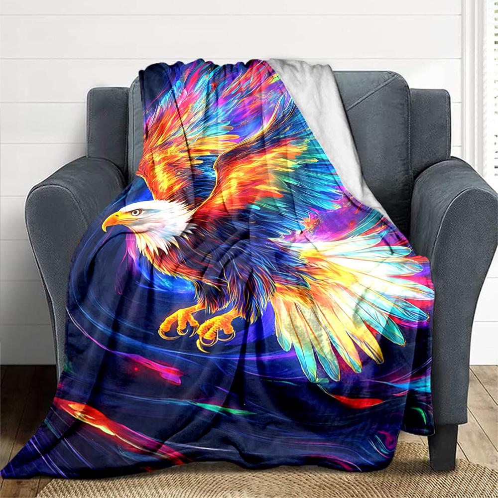 1pc Colorful Eagle Artwork Blanket Lightweight Flannel Blanket Throw Blanket For Sofa, Bed, Travel, Camping, Livingroom, Office, Couch, Chair, And Bed