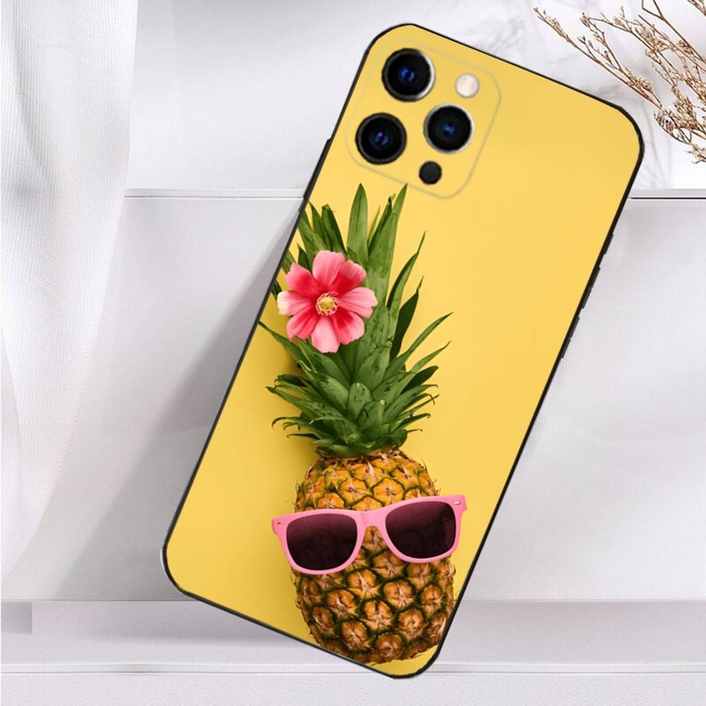 Cute Pineapple Fruit Art  Case For iPhone 16,15,17,14,13,12,11 Plus,Pro Max,XS,X,XR,SE,Mini,8,7 Soft Silicone Black Cover